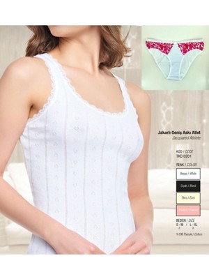 Tutku Kadın Beyaz Jakarlı Kalın Askılı Beyaz Atlet 3'lü & Desenli Bikini 3'lü-Asorti-S/m