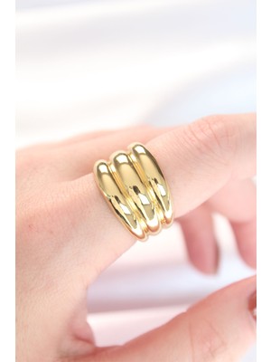 Karahanbey Gold Renk Ayarlanabilir Çizgili Bombe Yüzük - Lisinya