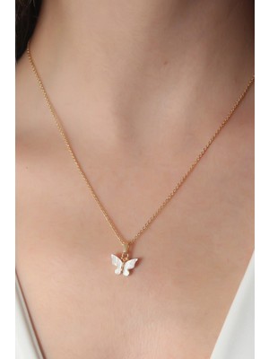 Marsilyan Gold Beyaz Renk Kelebek Figür Kadın Kolye - TJ-BKO6818