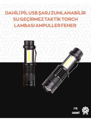 Marsilyan Taşınabilir Şarjlı Led Fener - 4 Modlu, 2000lm, Ayarlanabilir Odak
