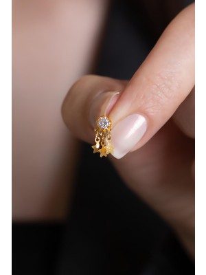 Bayar Gold 14 Ayar Altın Beyaz Taşlı Yıldız Geçmeli Hızma