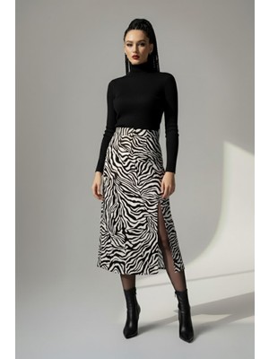 Modanı Seç Kadın Zebra Desen Midi Boy Etek