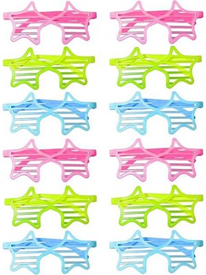 Marsilyan Retro Neon Fosforlu Yıldız Panjur Gözlük 12 Adet – 80’ler 90’lar Parti Stili