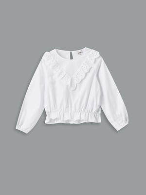 Lc Waikiki Yeni Sezon Bisiklet Yaka Düz Brodeli Kız Çocuk Bluz