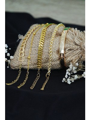 Karahanbey Kombin Bileklik Altın Kaplama Lüks 5 Adet