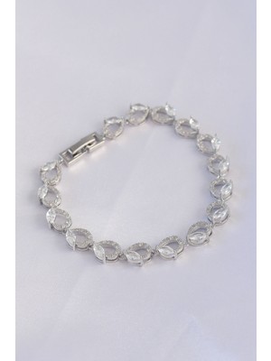 Karahanbey Vip Seri Pirinç Zirkon Taşlı Gümüş Renk Arpa Model Bileklik - Lisinya