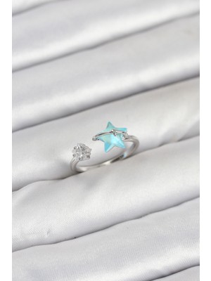 Karahanbey Pirinç Gümüş Renk Yıldızlı Model Kadın Yüzük - Lisinya