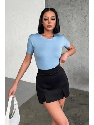 Karahanbey Rahat ve Şık Kısa Kollu Bisiklet Yaka Likralı Viskon Penye Body Bebe Mavisi ( Lisinya )