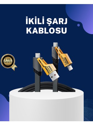 Karahanbey Örgülü Tasarım 4’ü 1 Arada Usb-C Lightning Hızlı Şarj Kablosu - Lisinya