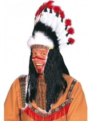 Marsilyan Kızılderili Başlığı Şapkası Kırmızı Beyaz