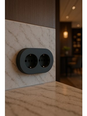 Eco Lounge Antrasit Renk Ikili Topraklı Priz – Modern Sıva Üstü Duvar Prizi, Lüks Dekoratif Elektrik Priz Çift Girişli