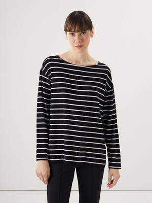 Lc Waikiki Yeni Sezon Bisiklet Yaka Çizgili Kadın Tişört