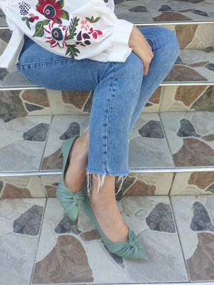 Modanı Seç Mint Yeşili Düğüm Detaylı Kadın Stiletto - 6 cm Ince Topuklu Yumuşak Deri Günlük Ayakkabı