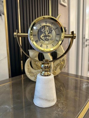 Sleep Nova Lüks Gold Iskelet Mekanizmalı Mermer Tabanlı Dekoratif Masa Saati