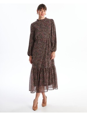 Lc Waikiki Yeni Sezon Dik Yaka Desenli Uzun Kollu Elbise