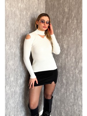 Modaplaza Kadın Omuz Dekolteli Yarım Balıkçı Triko Kazak 4345