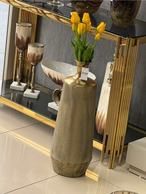 PremiumPort Şık Metal Yer Vazosu, 24X66 Cm, Modern ve Zarif Tasarım