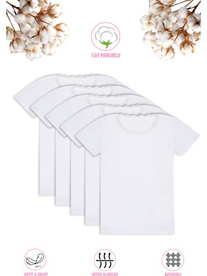 Özkan Underwear Özkan 42781 5'li Paket Kız Çocuk Pamuklu Süprem Yakası Dantel Detaylı Esnek Rahat Kısa Kollu Atlet F