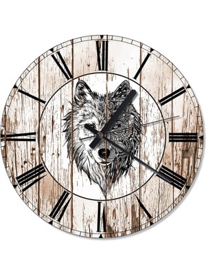 PremiumPort 50 cm Tribal Kurt Tasarımlı Analog Duvar Saati, Şık ve Modern Dekorasyon