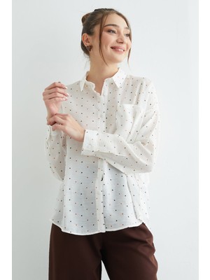 FullaModa Kalp Baskılı Cepli Salaş Gömlek