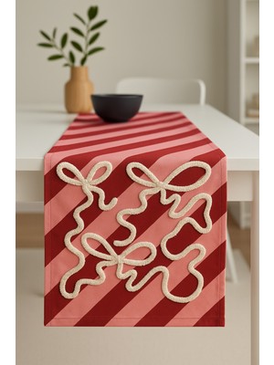 PremiumPort Punch Nakışlı Pembe Runner, 40X140 Cm, Fiyonk Detaylı, Şık ve Zarif