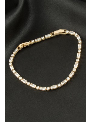 SiHako Dikdörtgen Zirkon Taşlı Lüks Kararmaz Bileklik 3*6 mm