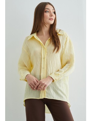 FullaModa Çizgili Jakarlı Salaş Gömlek