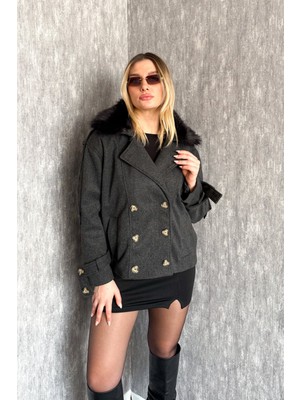 Modaplaza Yaka Kürk Detaylı Kaşe Kaban 60586