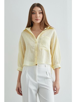 FullaModa Çizgili Jakarlı Tek Cepli Gömlek