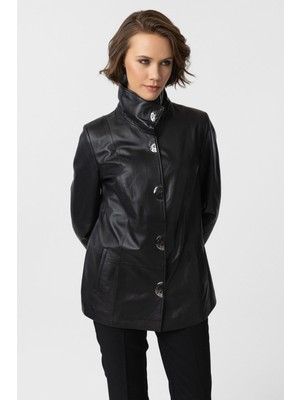 Deriderim Siyah Rowena Kadın Hakiki Deri Kaban