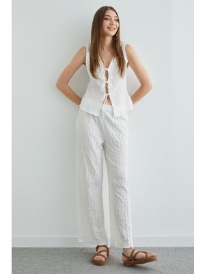 FullaModa Önden Bağlamalı Dokulu Yelekli 2 Li Takım