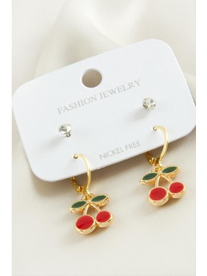 SiHako 4 Adet Kiraz Taşlı Mineli Halka Küpe