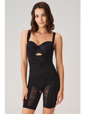 byasafkids Toparlayıcı Vücut Inceltici Dikişli Fermuarlı Uzun Paca Altı Açık Sıkı Badi Korse