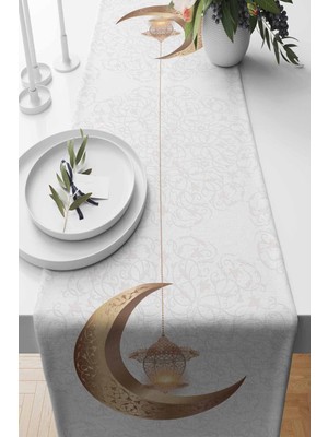 PremiumPort Ramazan Pearl Desenli Süet Dokuma Runner 140X40 Cm, Şık ve Modern Tasarım