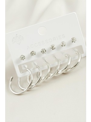 SiHako 12 Adet Ezme Boru Taşlı Halka Küpe