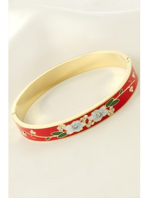 SiHako Çiçek Mineli Lüks Çelik Kelepçe Bileklik