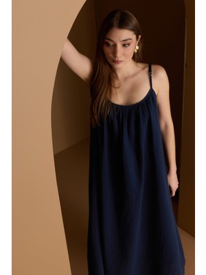 FullaModa Basic Askılı Etek Ucu Yırtık Müslin Elbise