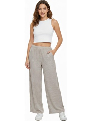 Baglan Kadın Su Yolu Çizgili Lastikli Pantolon BGL-ST04765