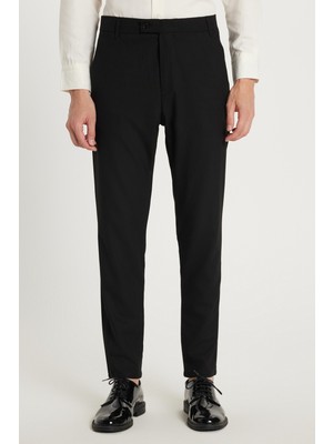Tudors Erkek Slim Fit Dar Kesim Chino Yandan Cepli Pamuklu Siyah Pantolon
