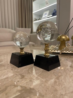 Sleep Nova Modern Cam Küre Hava Kabarcıklı Siyah Kaide Dekoratif Masa Objesi