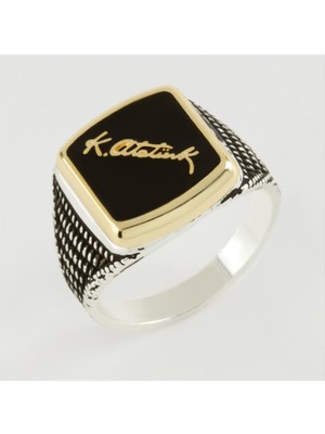 SiHako Mustafa Kemal Atatürk Imzalı Metal Erkek Yüzük