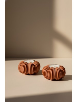 PremiumPort Balkabağı Şekilli 2'li Beton Tealight Mumluk Seti, Şıklık ve Sıcaklık Katıyor