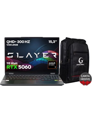 Game Garaj Slayer SR7T-5060 C8 Amd Ryzen 7 255 16GB Ram 500GB SSD RTX5060 15.3" Qhd+ 300Hz IPS Freedos Gaming Laptop