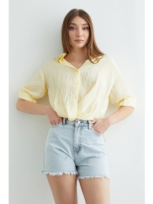 FullaModa Çizgili Önü Düğümlü Gömlek