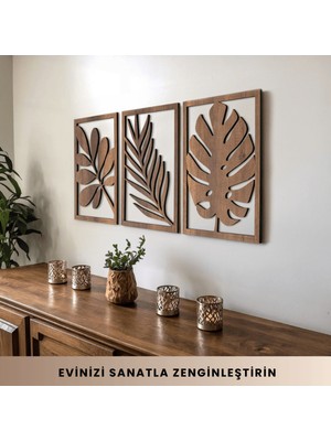 PremiumPort 3'lü Ahşap Tablo Seti, Şık ve Doğal Dekorasyon Parçası