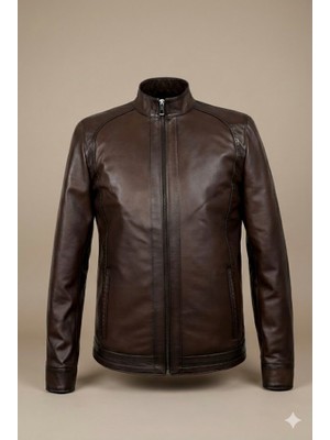 VERRA Özel Tasarım Hakiki Deri Erkek Ceket - Kahverengi / Slim Fit