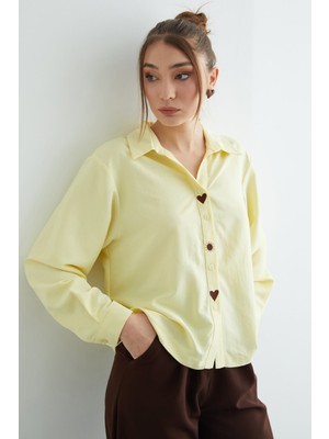 FullaModa Kalp ve Güneş Nakışlı Salaş Gömlek