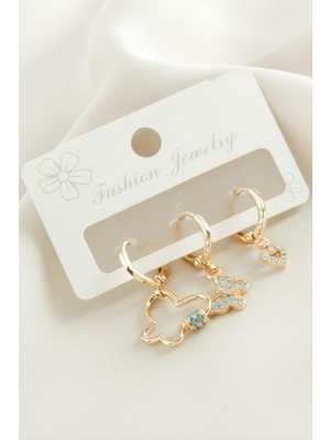 SiHako 3 Adet Zirkon Taşlı Küpe