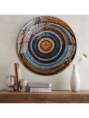 PremiumPort Renkli Mozaik Desenli Yuvarlak Cam Tablo, Dekoratif ve Ofis Şıklığı