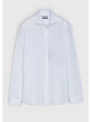 Ramsey Beyaz Düz Casual Fit Dokuma Casual %100 Pamuk Gömlek